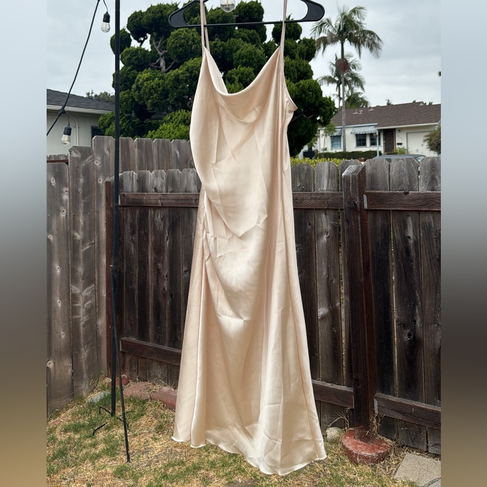 CHAMPAGNE COWL NECK MIDI DRESS